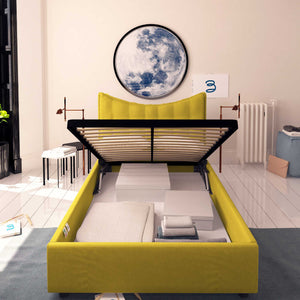 Baldiflex letto contenitore piazza e mezzo in tessuto Moon giallo senape fronte