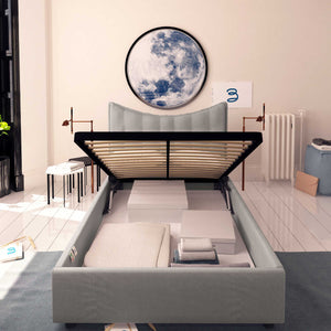 Baldiflex letto contenitore piazza e mezzo in tessuto Moon grigio fronte