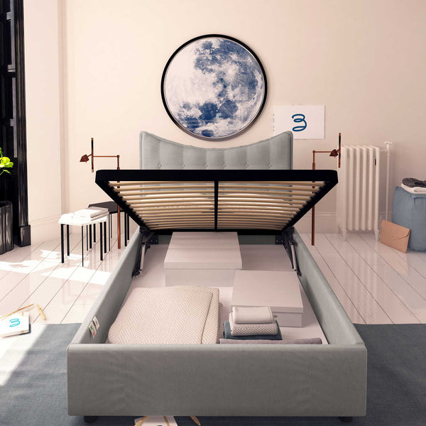 Baldiflex letto contenitore piazza e mezzo in tessuto Moon grigio fronte