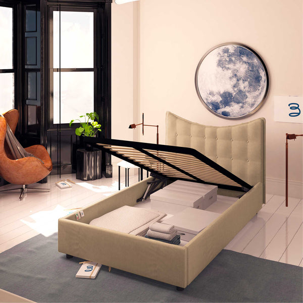 Baldiflex letto contenitore piazza e mezzo in tessuto Moon grigio talpa