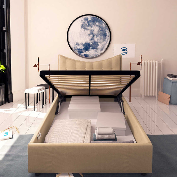 Baldiflex letto contenitore piazza e mezzo in tessuto Moon grigio talpa fronte