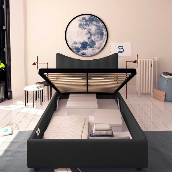 Baldiflex letto contenitore piazza e mezzo in tessuto Moon nero fronte