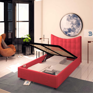 Baldiflex letto contenitore piazza e mezzo in tessuto Moon rosso