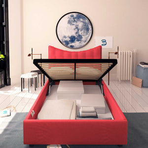 Baldiflex letto contenitore piazza e mezzo in tessuto Moon rosso fronte