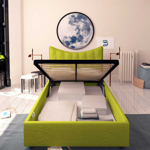 Baldiflex letto contenitore piazza e mezzo in tessuto Moon verde fronte