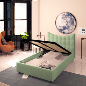 Baldiflex letto contenitore piazza e mezzo in tessuto Moon verde menta