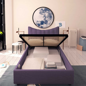 Baldiflex letto contenitore piazza e mezzo in tessuto Moon verde viola fronte