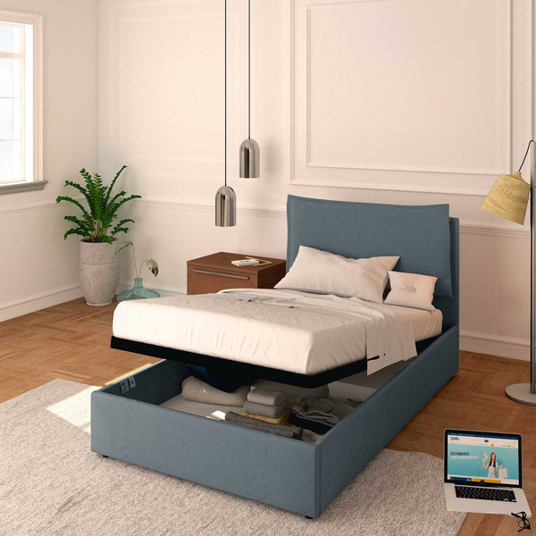 Baldiflex letto contenitore a una piazza e mezzo in tessuto sfoderabile Licia grigio antracite