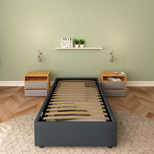 Baldiflex letto contenitore singolo senza testata in tessuto Cloe grigio grafite fronte no materasso