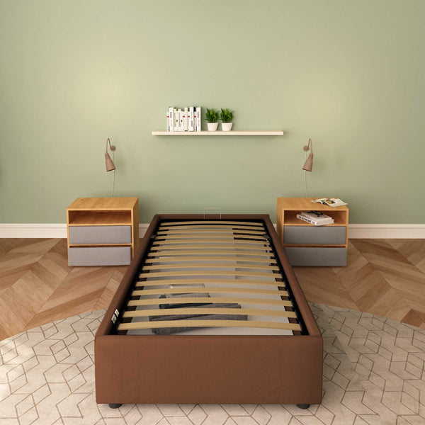 Baldiflex letto contenitore singolo senza testata in tessuto Cloe marrone fronte