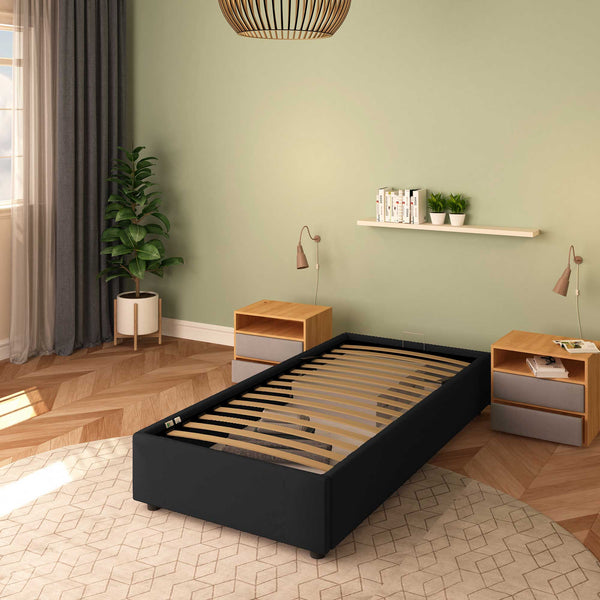 Baldiflex letto contenitore singolo senza testata in tessuto Cloe nero da destra