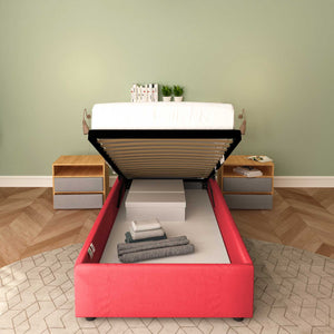 Baldiflex letto contenitore singolo senza testata in tessuto Cloe rosso rete alzata