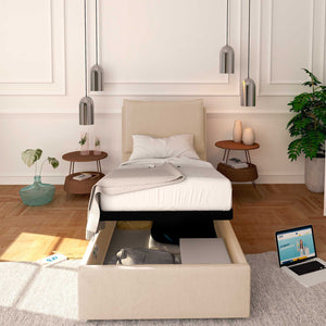 Baldiflex letto contenitore singolo in tessuto sfoderabile Licia beige