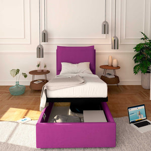 Baldiflex letto contenitore singolo in tessuto sfoderabile Licia fucsia