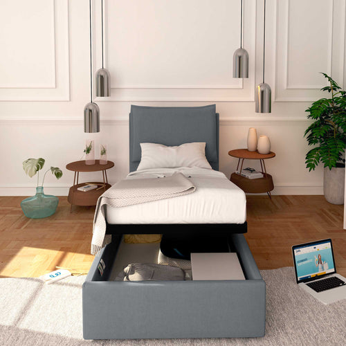 Baldiflex letto contenitore singolo in tessuto sfoderabile Licia grigio antracite