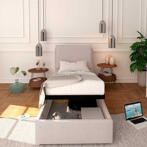 Baldiflex letto contenitore singolo in tessuto sfoderabile Licia grigio chiaro