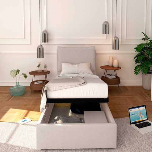 Baldiflex letto contenitore singolo in tessuto sfoderabile Licia grigio chiaro