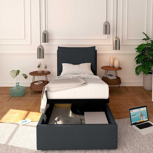 Baldiflex letto contenitore singolo in tessuto sfoderabile Licia grigio grafite