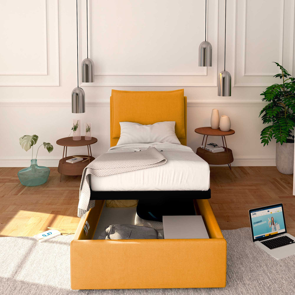 Letto contenitore singolo Licia + Materasso Bros 1600 molle + Coprimaterasso