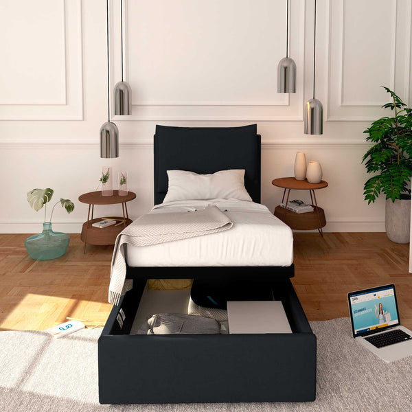 Baldiflex letto contenitore singolo in tessuto sfoderabile Licia nero