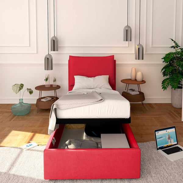 Baldiflex letto contenitore singolo in tessuto sfoderabile Licia rosso