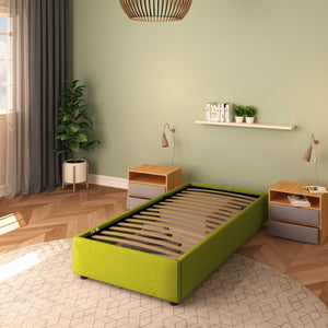Baldiflex letto contenitore singolo senza testata in tessuto Cloe verde da destra