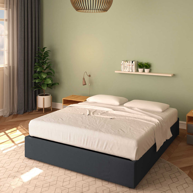 baldiflex letto tessuto grigio grafite king size queen size senza testata cloe