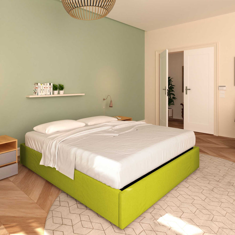 baldiflex letto tessuto verde king size queen size senza testata cloe