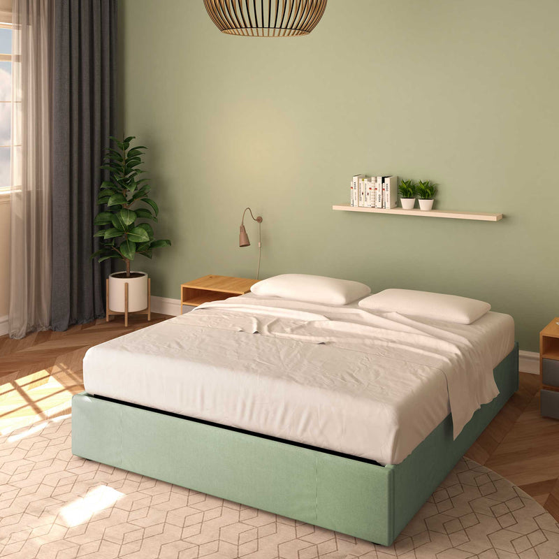 baldiflex letto tessuto verde menta king size queen size senza testata cloe