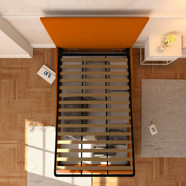 Baldiflex letto contenitore piazza e mezza in ecopelle sfoderabile Rossano arancione top