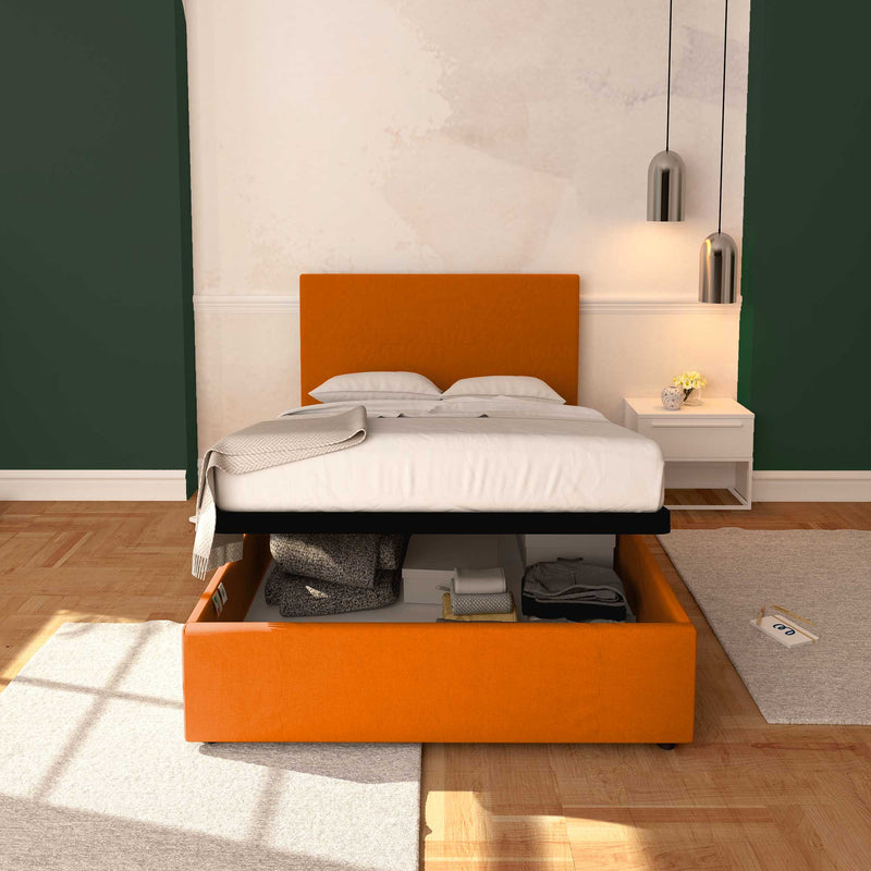 Baldiflex letto contenitore piazza e mezza in ecopelle sfoderabile Rossano arancione