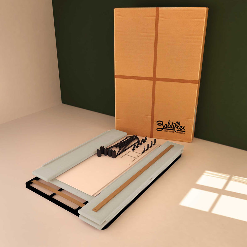 Baldiflex letto contenitore piazza e mezza in ecopelle sfoderabile Rossano beige chiaro scatola