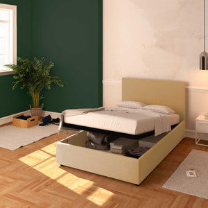 Baldiflex letto contenitore piazza e mezza in ecopelle sfoderabile Rossano beige da destra