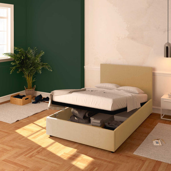 Baldiflex letto contenitore piazza e mezza in ecopelle sfoderabile Rossano beige da destra