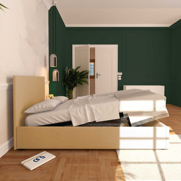 Baldiflex letto contenitore piazza e mezza in ecopelle sfoderabile Rossano beige laterale