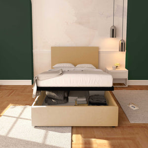 Baldiflex letto contenitore piazza e mezza in ecopelle sfoderabile Rossano beige