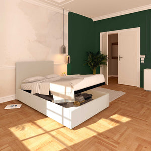 Baldiflex letto contenitore piazza e mezza in ecopelle sfoderabile Rossano bianco da sinistra