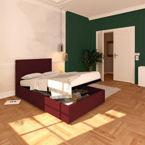 Baldiflex letto contenitore piazza e mezza in ecopelle sfoderabile Rossano bordeaux da sinistra