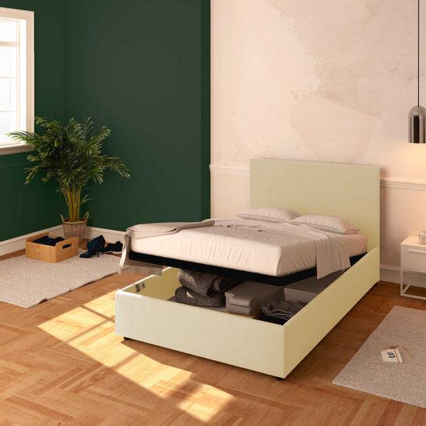 Baldiflex letto contenitore piazza e mezza in ecopelle sfoderabile Rossano crema da destra