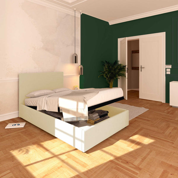 Baldiflex letto contenitore piazza e mezza in ecopelle sfoderabile Rossano crema da sinistra