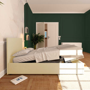 Baldiflex letto contenitore piazza e mezza in ecopelle sfoderabile Rossano crema laterale