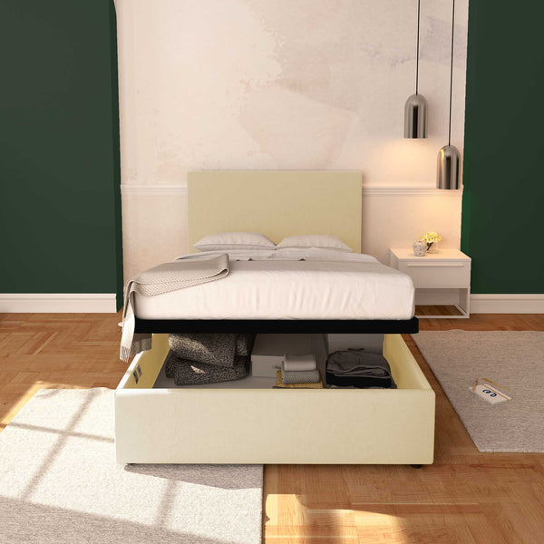 Baldiflex letto contenitore piazza e mezza in ecopelle sfoderabile Rossano crema