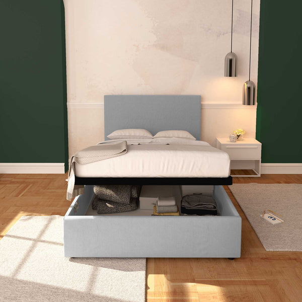 Baldiflex letto contenitore piazza e mezza in ecopelle sfoderabile Rossano grigio chiaro