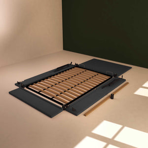 Baldiflex letto contenitore piazza e mezza in ecopelle sfoderabile Rossano grigio scuro smontato