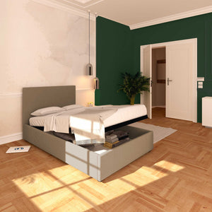 Baldiflex letto contenitore piazza e mezza in ecopelle sfoderabile Rossano grigio talpa da sinistra