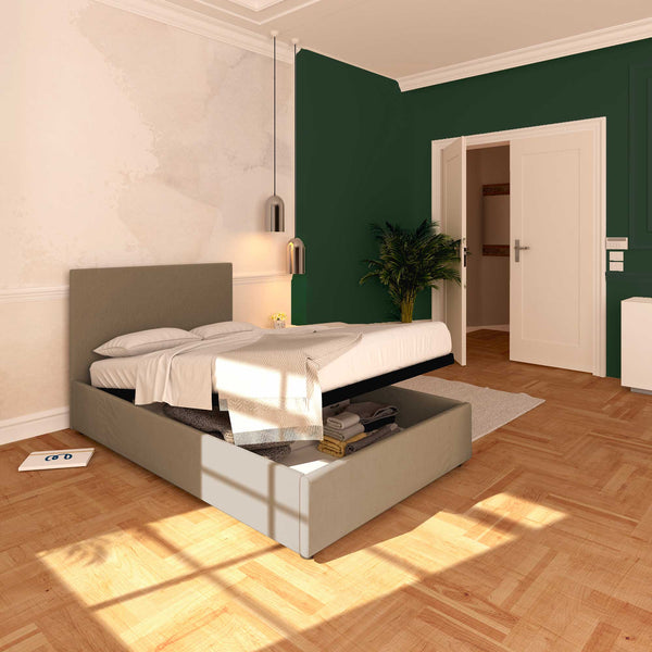 Baldiflex letto contenitore piazza e mezza in ecopelle sfoderabile Rossano grigio talpa da sinistra