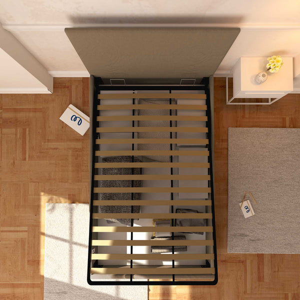 Baldiflex letto contenitore piazza e mezza in ecopelle sfoderabile Rossano grigio talpa top