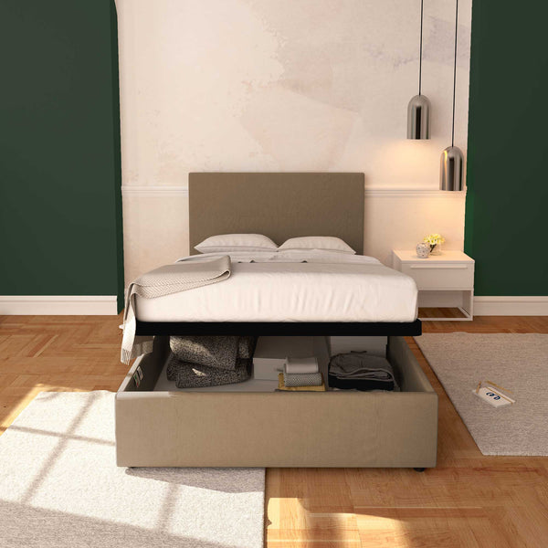 Baldiflex letto contenitore piazza e mezza in ecopelle sfoderabile Rossano grigio talpa