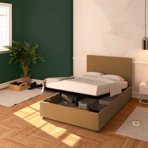 Baldiflex letto contenitore piazza e mezza in ecopelle sfoderabile Rossano marrone chiaro da destra