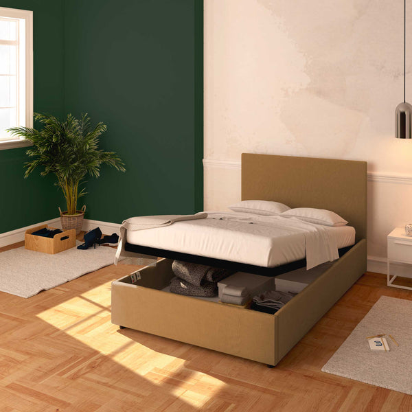 Baldiflex letto contenitore piazza e mezza in ecopelle sfoderabile Rossano marrone chiaro da destra